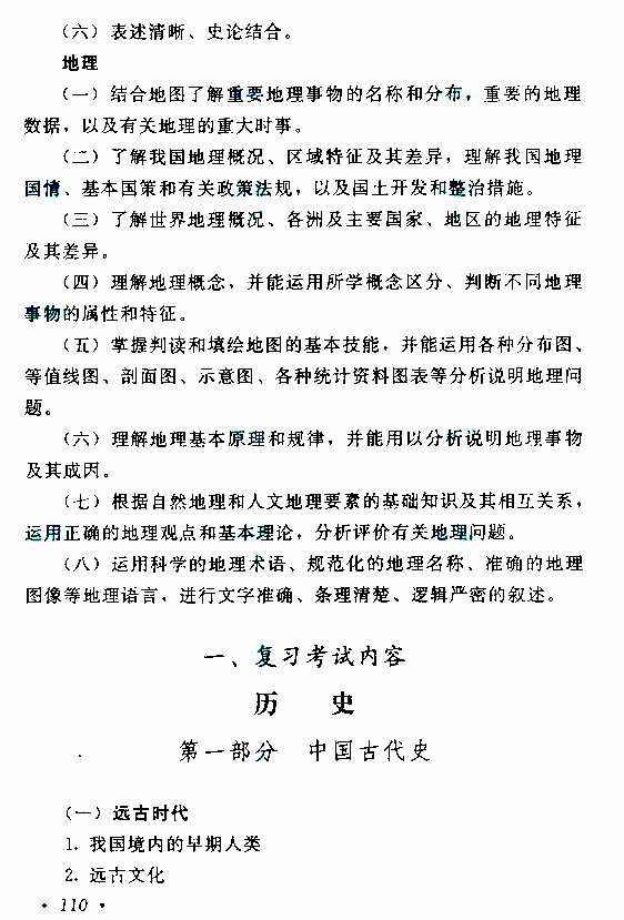 貴州成人高考高起本歷史地理考試大綱